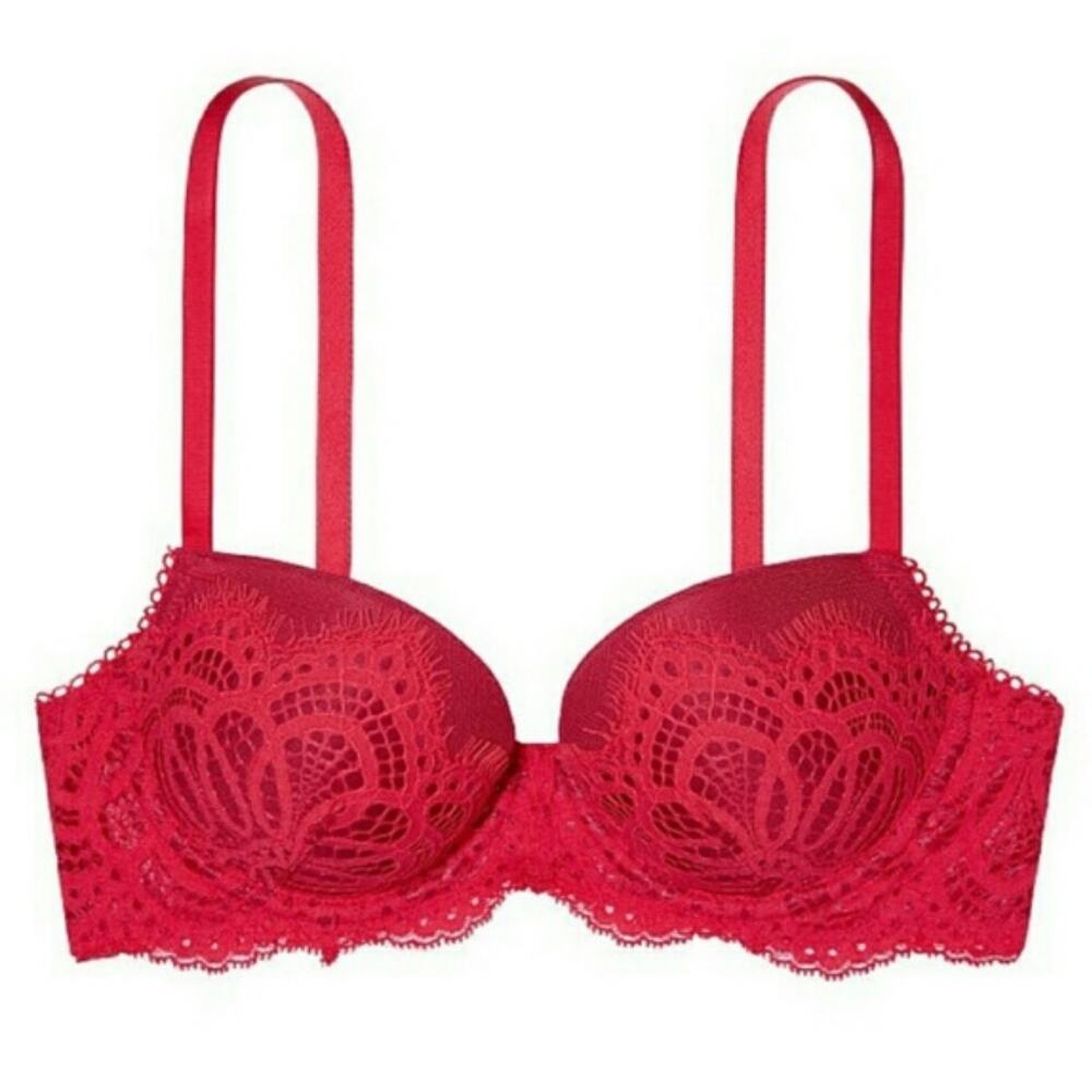 Victoria's Secret Dream Angels Lined Demi Bra Floral Lace Underwired Red 32C